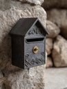 Vintage decorative mailbox on a rustic stone wall Royalty Free Stock Photo