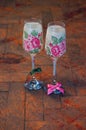 Vintage decoupage decorated wineglasses