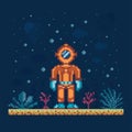 Vintage Deep Sea Diver on Seabed Landscape