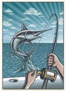 Vintage deep sea fishing poster Royalty Free Stock Photo