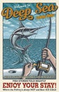 Vintage deep sea fishing poster Royalty Free Stock Photo