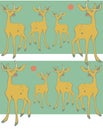 A group of yellow retro coloured spotted deers and red moon