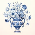 Vintage Delft Tile Flower Vase On White Background