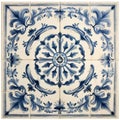 Vintage Delft Tile Rug On White Background