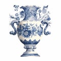 Vintage Delft Tile Vase On White Background