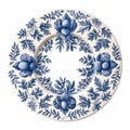 Vintage Delft Tile Wreath On White Background