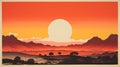 Vintage Desert Sunset Poster With 1970s Color Blocking