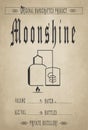 Vintage design of alcohol label. Moonshine with ethnic elements.