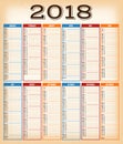 Vintage Design Calendar For Year 2018