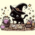 Cute Witch Cat Conjuring Elixirs