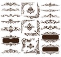 Vintage design elements ornaments frame corners curbs retro stickers and damask vector set illustration Royalty Free Stock Photo