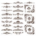 Vintage design elements ornaments frame corners curbs retro stickers and damask vector set illustration