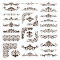 Vintage design elements ornaments frame corners curbs retro stickers and damask vector set illustration