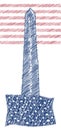 Vintage design for fourth of July Independence Day USA. Scribble artwork in american flag colors and Washigton Monument.