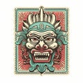 Exaggerated Ethnic Temple Deity Illustration In Retro Style