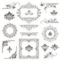 Vintage design lace borders monogram and corners, dividers Vector set art deco floral ornaments elements Royalty Free Stock Photo