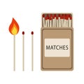 Vintage design set of matches. Burning match. Match sticks and box set Royalty Free Stock Photo