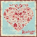 Vintage design with wedding item in hearts composition