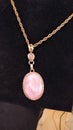 Vintage Designer Beautiful Polished & Glossy Pink Quartz set In Goldtone Necklace