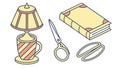 Vintage Desk Essentials: Lamp, Books, Scissors, Glasses, vector design Generative AI Royalty Free Stock Photo