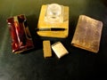 Vintage desk with ink stand, ink absorber and snake leather wallet