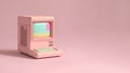 Vintage Desktop PC with Floppy Drive, Keyboard and Mouse in pink pastel color. Creativity and minimalism. Generative AI