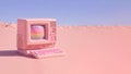 Vintage Desktop PC with Floppy Drive, Keyboard and Mouse in pink pastel color. Creativity and minimalism. Generative AI