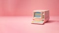 Vintage Desktop PC with Floppy Drive, Keyboard and Mouse in pink pastel color. Creativity and minimalism. Generative AI