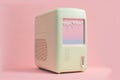 Vintage Desktop PC with Floppy Drive, Keyboard and Mouse in pink pastel color. Creativity and minimalism. Generative AI