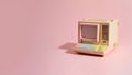 Vintage Desktop PC with Floppy Drive, Keyboard and Mouse in pink pastel color. Creativity and minimalism. Generative AI