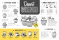 Vintage dessert menu design. Fast food menu