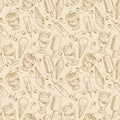 Vintage dessert pattern - sketch ice cream and cherries seamless pattern