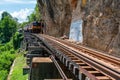 Vintage diesel engine train transporting tourists and running o