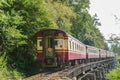 Vintage diesel train on railway taken in Kanchanaburi, Thailand