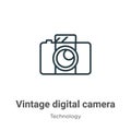 Vintage digital camera outline vector icon. Thin line black vintage digital camera icon, flat vector simple element illustration Royalty Free Stock Photo
