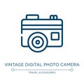 Vintage digital photo camera icon. Linear vector illustration from holidays collection. Outline vintage digital photo camera icon Royalty Free Stock Photo