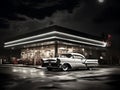 1950s Diner Scene with Classic Cars, Roller Skating Waitresses, and Jukebox Tunes. Generative Ai