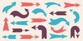 Vintage direction arrows. Retro navigation icons, old simple cursor banner, retro target and navigation pictograms