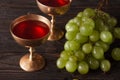 Vintage dishes with grape, apple and wine Royalty Free Stock Photo