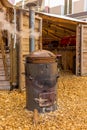 Vintage distillating wood stove in Switzerland