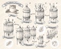 Vintage distillation apparatus sketch. Moonshining vector illustration