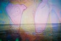 Vintage distressed blurry and grained photo. Damaged camera film. Mystical, psychedelic, nostalgic picture