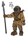 Vintage diver with a harpoon Royalty Free Stock Photo