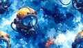 Vintage Diving Helmet Underwater Seamless Pattern Royalty Free Stock Photo