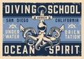 Vintage diving school horizontal poster