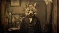 Vintage Dog Dressed As A Fox: 19th Century Calotype Print