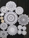 Vintage Doilies crochet hand made on the black background