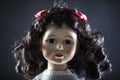 Vintage doll face on dark background Royalty Free Stock Photo