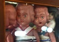 Vintage dolls inside glass carbinet Royalty Free Stock Photo