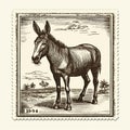 Vintage Donkey Print Stamp Vector Illustration In The Style Of Prudence Heward And Maynard Dixon